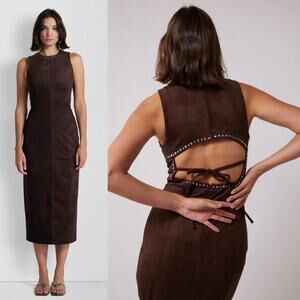The Wolf Gang Mecca Stud Midi Dress Chocolate Brown Sz XL Preppy Chic
